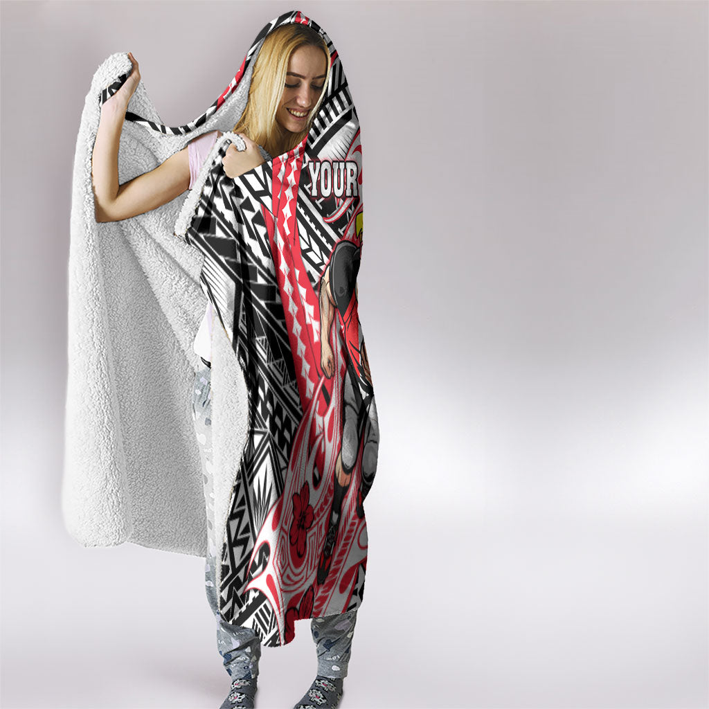 Personalized St Kilda Saints Hooded Blanket Polynesian Tribal Saint Mascot With Hibiscus Floral Art