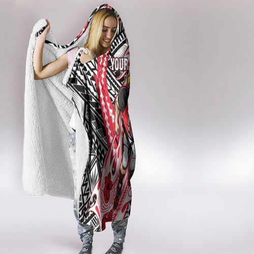 Personalized St Kilda Saints Hooded Blanket Polynesian Tribal Saint Mascot With Hibiscus Floral Art