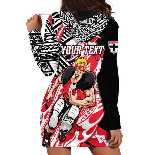 Personalized St Kilda Saints Hoodie Dress Polynesian Tribal Saint Mascot With Hibiscus Floral Art