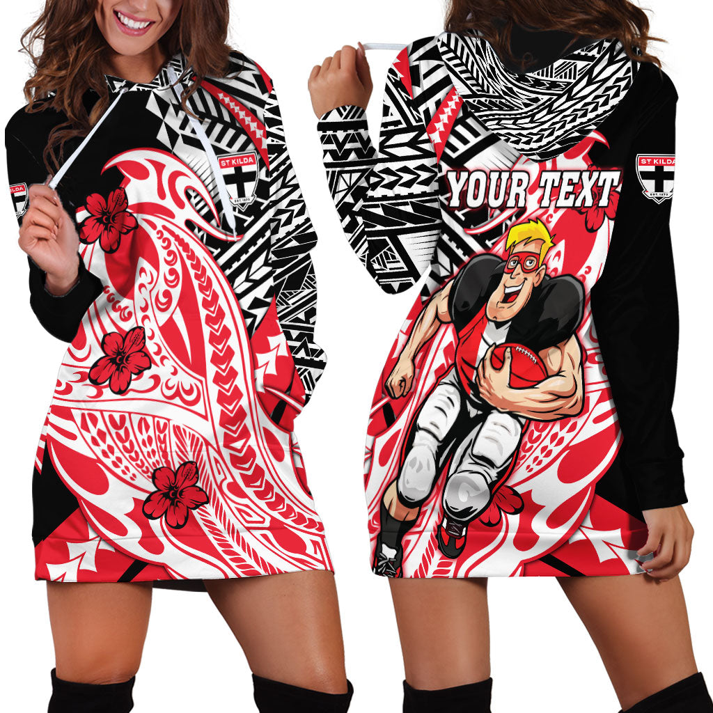 Personalized St Kilda Saints Hoodie Dress Polynesian Tribal Saint Mascot With Hibiscus Floral Art