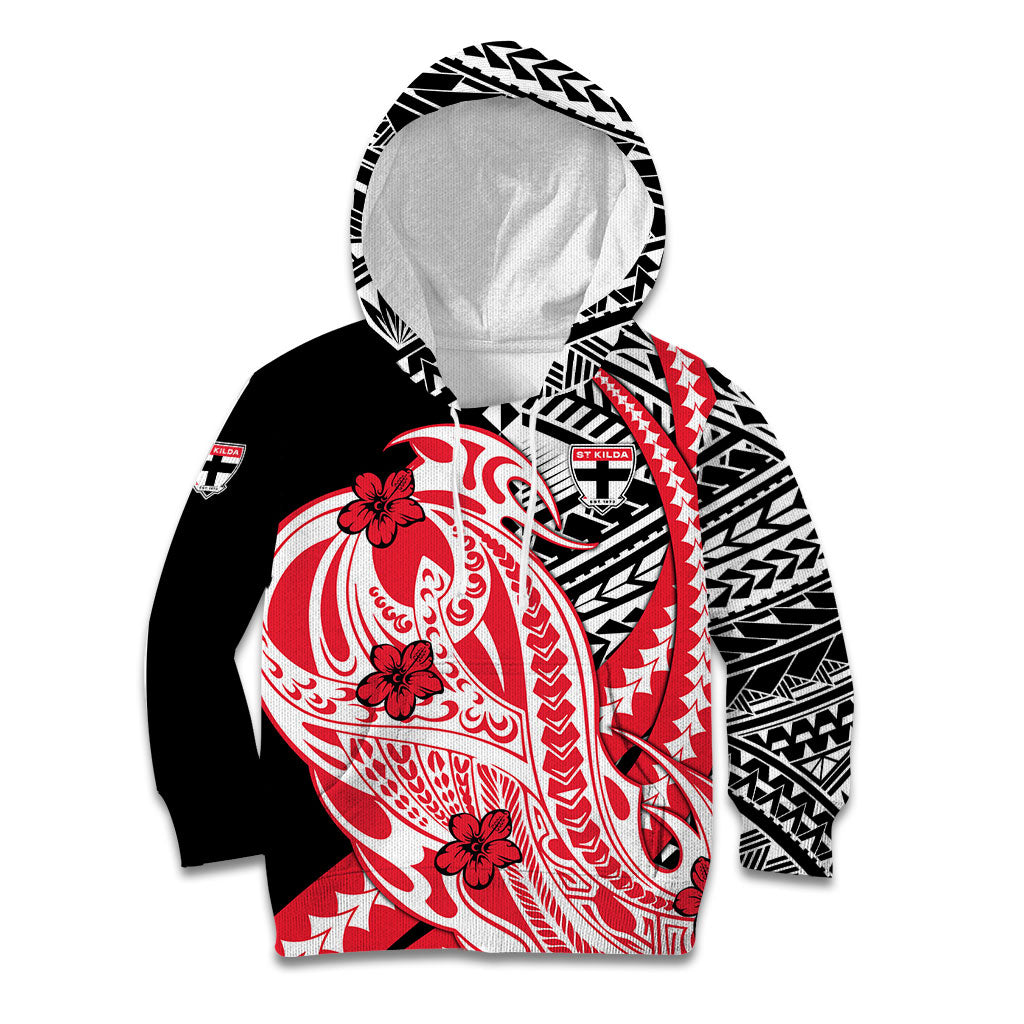 Personalized St Kilda Saints Kid Hoodie Polynesian Tribal Saint Mascot With Hibiscus Floral Art