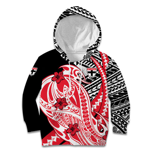 Personalized St Kilda Saints Kid Hoodie Polynesian Tribal Saint Mascot With Hibiscus Floral Art
