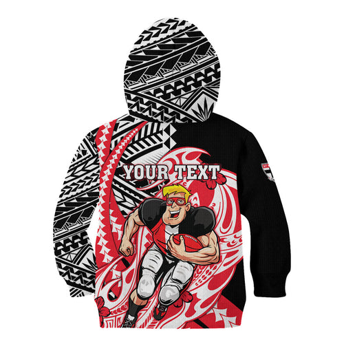Personalized St Kilda Saints Kid Hoodie Polynesian Tribal Saint Mascot With Hibiscus Floral Art