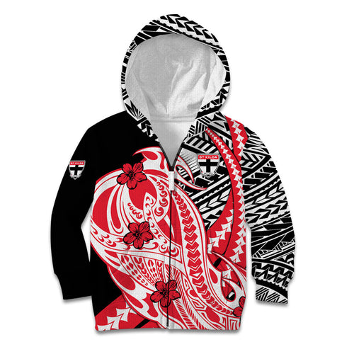 Personalized St Kilda Saints Kid Hoodie Polynesian Tribal Saint Mascot With Hibiscus Floral Art