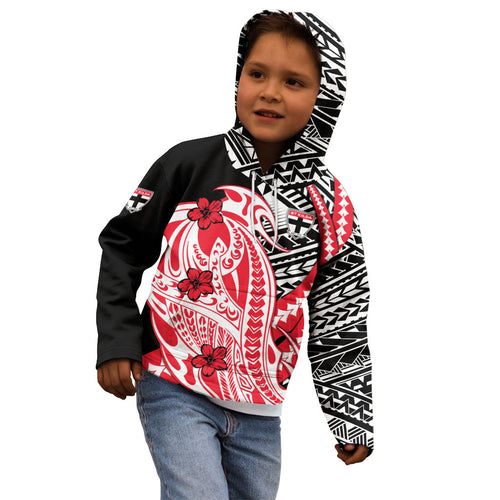 Personalized St Kilda Saints Kid Hoodie Polynesian Tribal Saint Mascot With Hibiscus Floral Art
