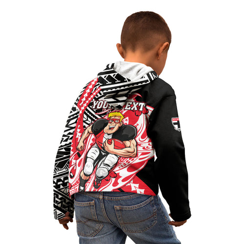 Personalized St Kilda Saints Kid Hoodie Polynesian Tribal Saint Mascot With Hibiscus Floral Art
