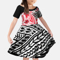 Personalized St Kilda Saints Kid Short Sleeve Dress Polynesian Tribal Saint Mascot With Hibiscus Floral Art