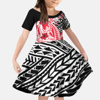 Personalized St Kilda Saints Kid Short Sleeve Dress Polynesian Tribal Saint Mascot With Hibiscus Floral Art