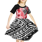 Personalized St Kilda Saints Kid Short Sleeve Dress Polynesian Tribal Saint Mascot With Hibiscus Floral Art