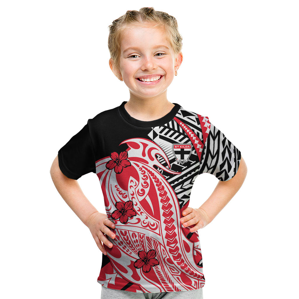 Personalized St Kilda Saints Kid T Shirt Polynesian Tribal Saint Mascot With Hibiscus Floral Art
