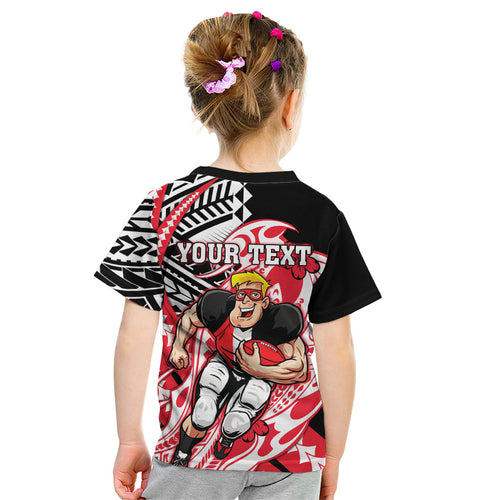 Personalized St Kilda Saints Kid T Shirt Polynesian Tribal Saint Mascot With Hibiscus Floral Art