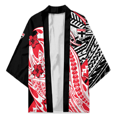 Personalized St Kilda Saints Kimono Polynesian Tribal Saint Mascot With Hibiscus Floral Art