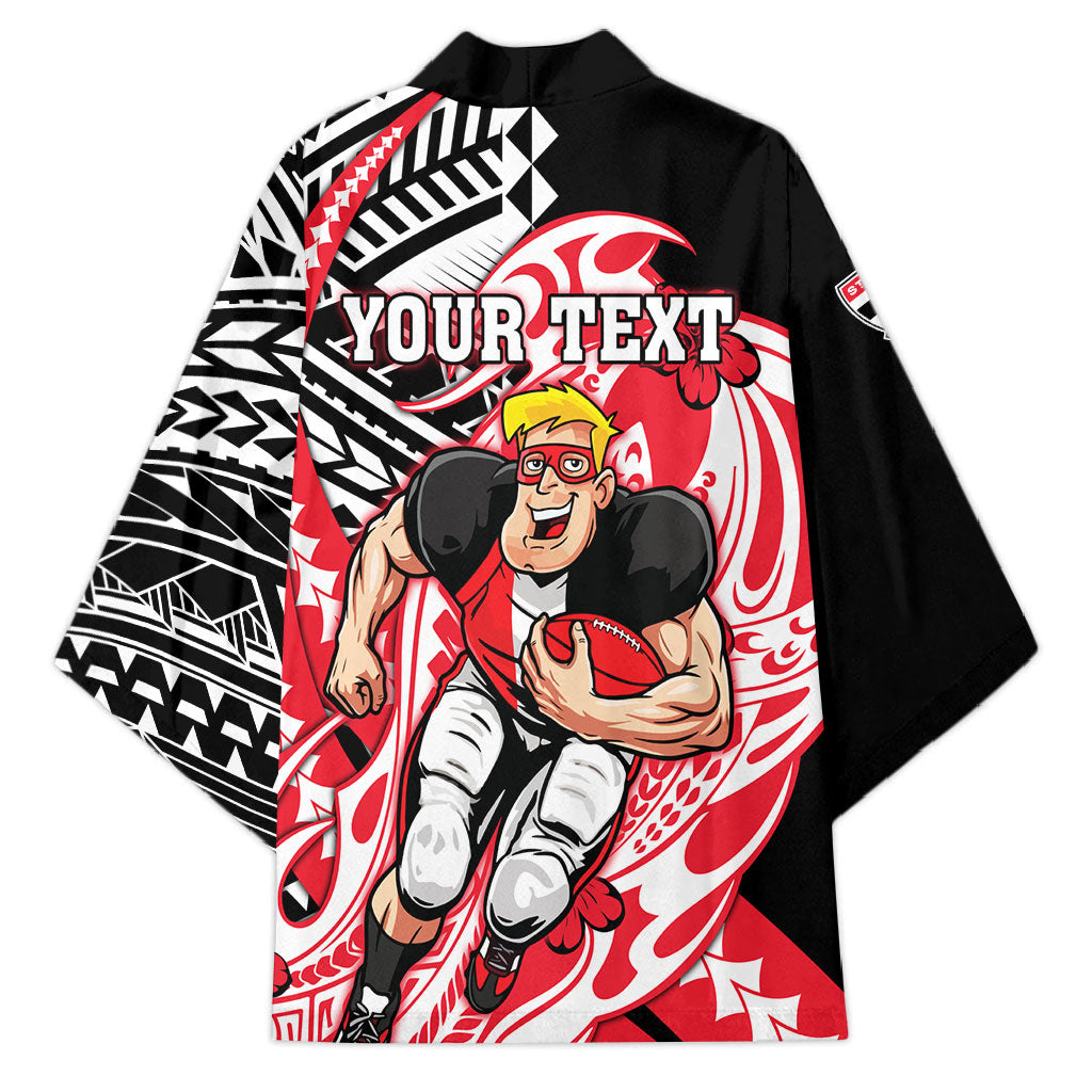 Personalized St Kilda Saints Kimono Polynesian Tribal Saint Mascot With Hibiscus Floral Art