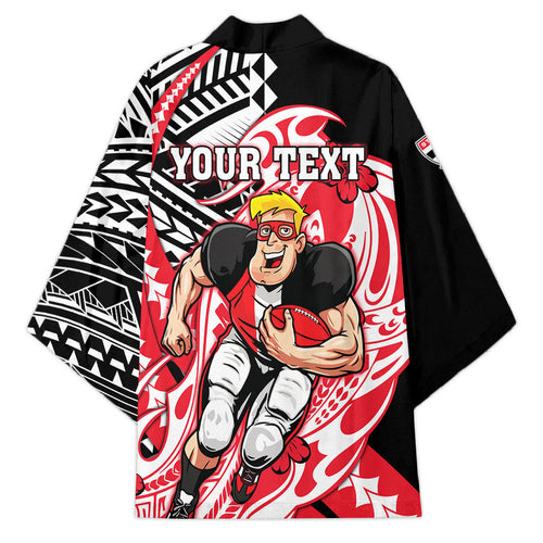 Personalized St Kilda Saints Kimono Polynesian Tribal Saint Mascot With Hibiscus Floral Art