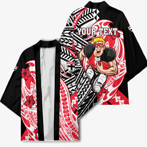 Personalized St Kilda Saints Kimono Polynesian Tribal Saint Mascot With Hibiscus Floral Art