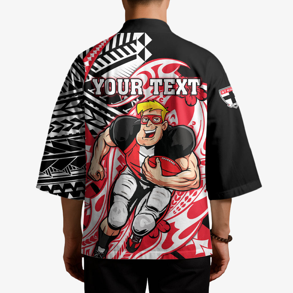Personalized St Kilda Saints Kimono Polynesian Tribal Saint Mascot With Hibiscus Floral Art