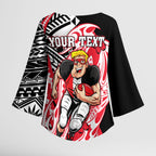 Personalized St Kilda Saints Kimono Sleeve Blouse Polynesian Tribal Saint Mascot With Hibiscus Floral Art