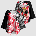 Personalized St Kilda Saints Kimono Sleeve Blouse Polynesian Tribal Saint Mascot With Hibiscus Floral Art