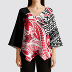 Personalized St Kilda Saints Kimono Sleeve Blouse Polynesian Tribal Saint Mascot With Hibiscus Floral Art