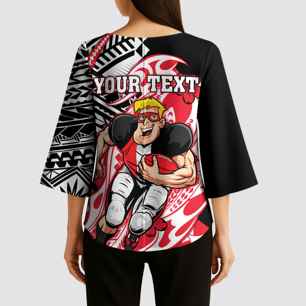 Personalized St Kilda Saints Kimono Sleeve Blouse Polynesian Tribal Saint Mascot With Hibiscus Floral Art