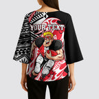 Personalized St Kilda Saints Kimono Sleeve Blouse Polynesian Tribal Saint Mascot With Hibiscus Floral Art