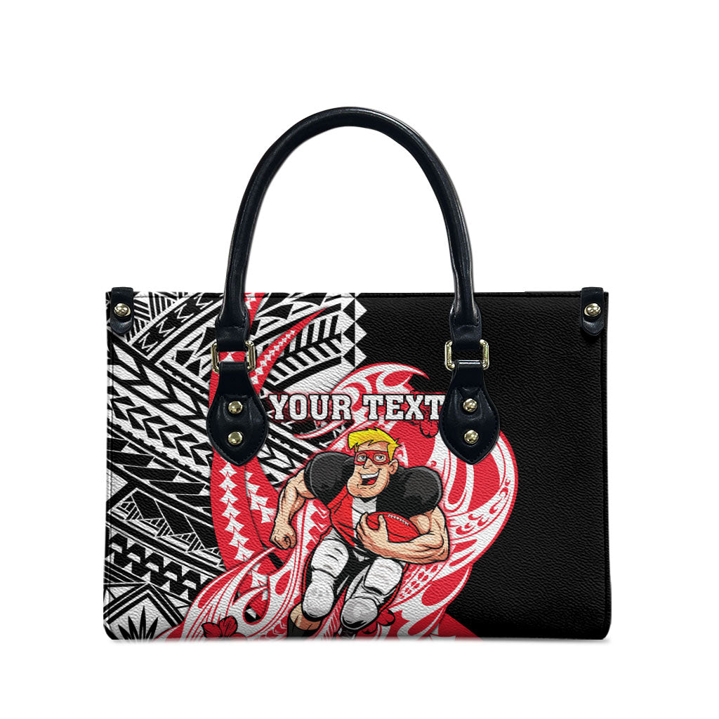 Personalized St Kilda Saints Leather Bag Polynesian Tribal Saint Mascot With Hibiscus Floral Art