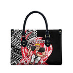 Personalized St Kilda Saints Leather Bag Polynesian Tribal Saint Mascot With Hibiscus Floral Art