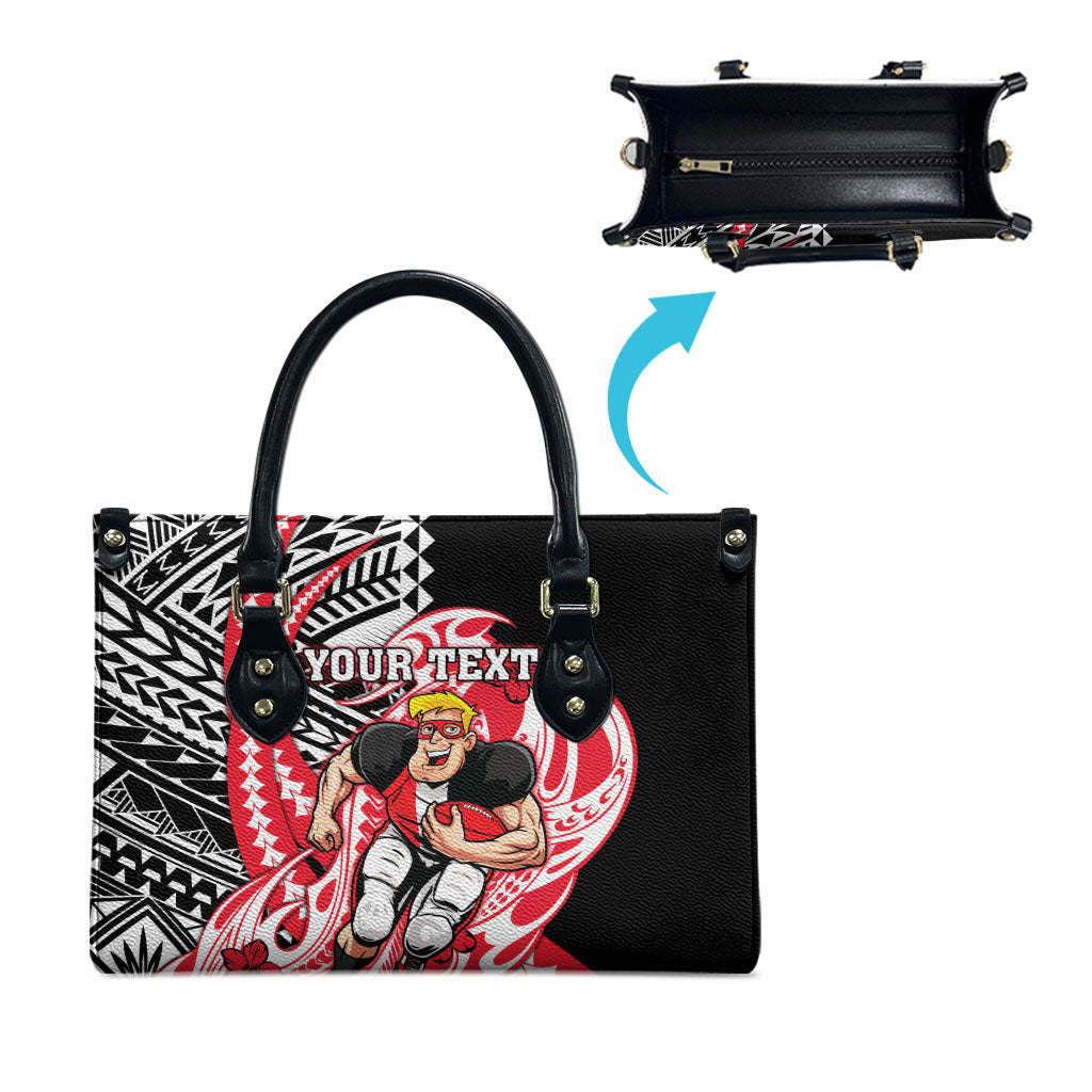 Personalized St Kilda Saints Leather Bag Polynesian Tribal Saint Mascot With Hibiscus Floral Art