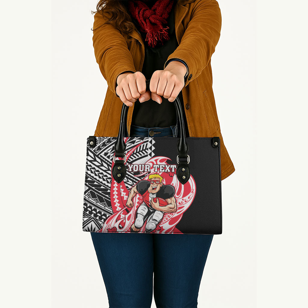 Personalized St Kilda Saints Leather Bag Polynesian Tribal Saint Mascot With Hibiscus Floral Art