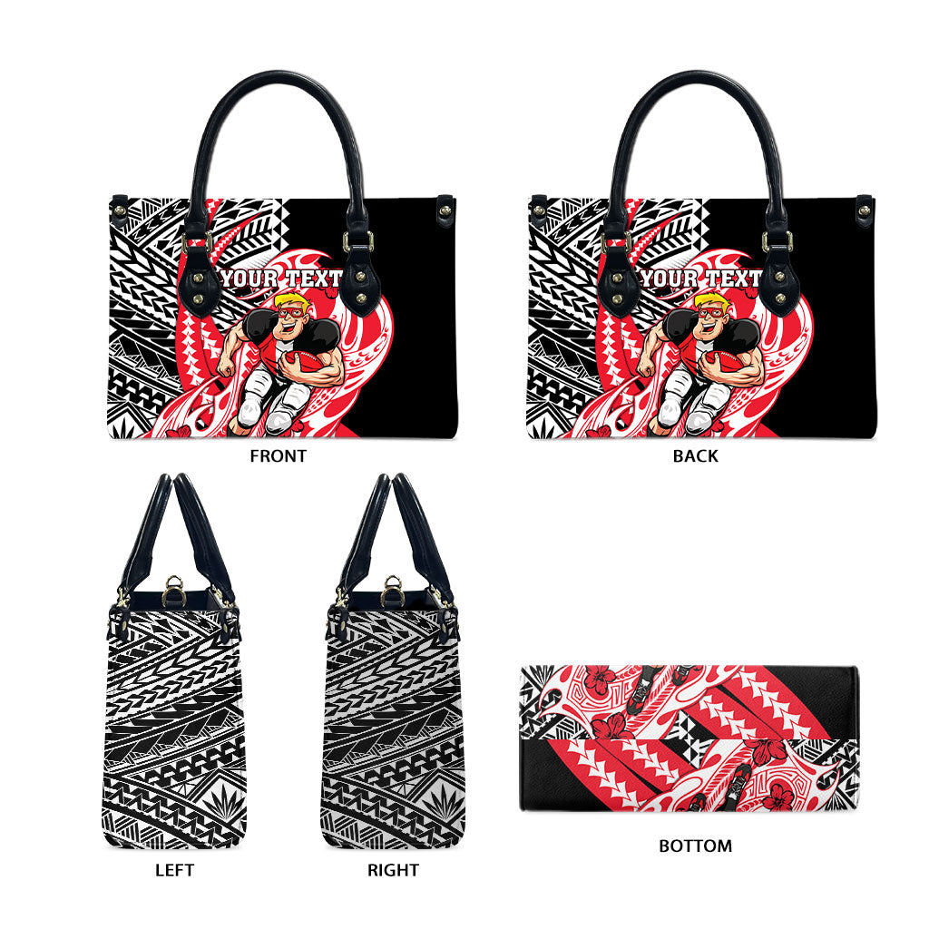 Personalized St Kilda Saints Leather Bag Polynesian Tribal Saint Mascot With Hibiscus Floral Art