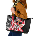 Personalized St Kilda Saints Leather Tote Bag Polynesian Tribal Saint Mascot With Hibiscus Floral Art