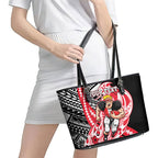 Personalized St Kilda Saints Leather Tote Bag Polynesian Tribal Saint Mascot With Hibiscus Floral Art