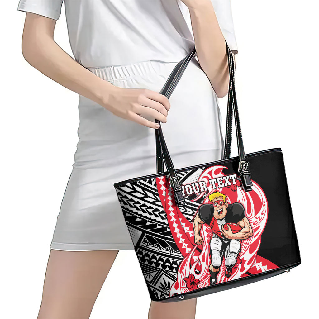 Personalized St Kilda Saints Leather Tote Bag Polynesian Tribal Saint Mascot With Hibiscus Floral Art