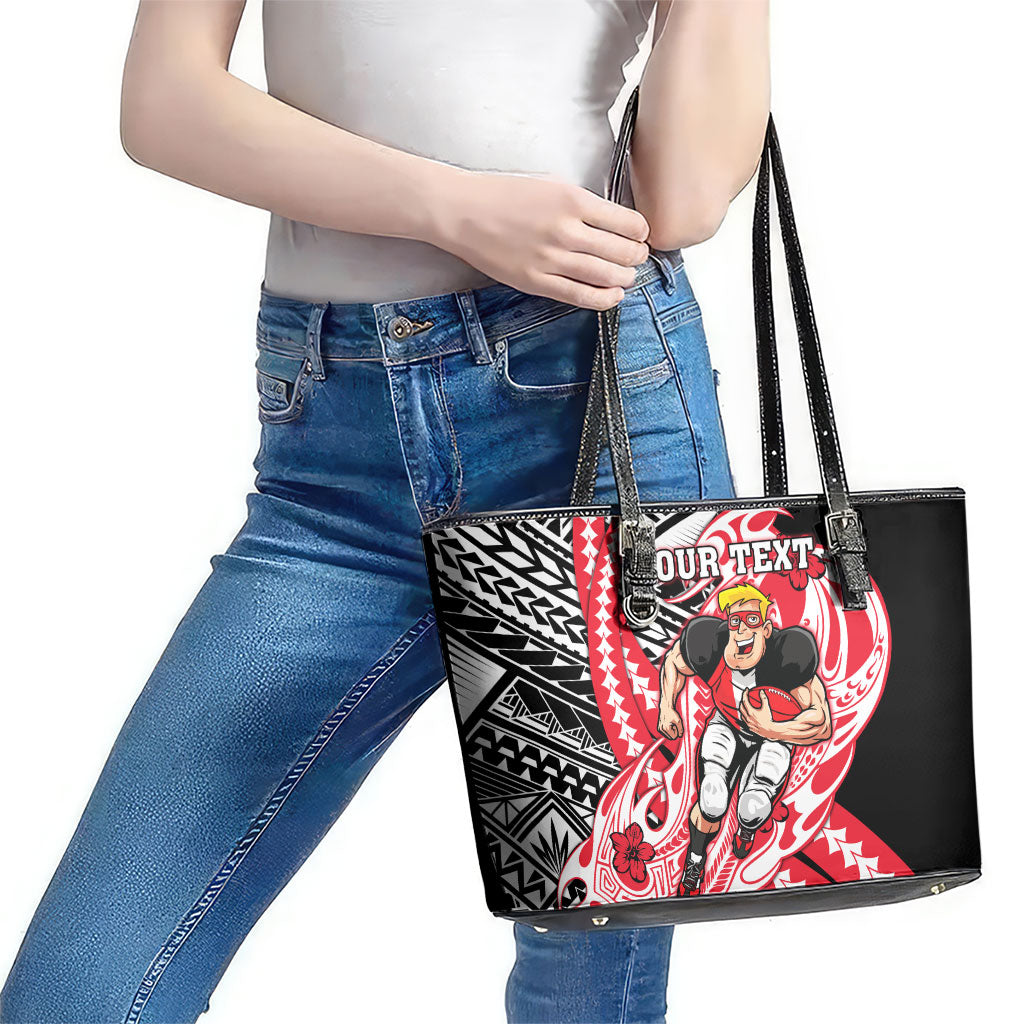 Personalized St Kilda Saints Leather Tote Bag Polynesian Tribal Saint Mascot With Hibiscus Floral Art