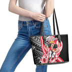 Personalized St Kilda Saints Leather Tote Bag Polynesian Tribal Saint Mascot With Hibiscus Floral Art