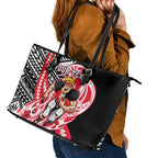 Personalized St Kilda Saints Leather Tote Bag Polynesian Tribal Saint Mascot With Hibiscus Floral Art