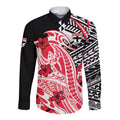 Personalized St Kilda Saints Long Sleeve Button Shirt Polynesian Tribal Saint Mascot With Hibiscus Floral Art