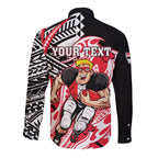Personalized St Kilda Saints Long Sleeve Button Shirt Polynesian Tribal Saint Mascot With Hibiscus Floral Art