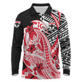 Personalized St Kilda Saints Long Sleeve Polo Shirt Polynesian Tribal Saint Mascot With Hibiscus Floral Art