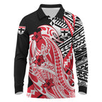 Personalized St Kilda Saints Long Sleeve Polo Shirt Polynesian Tribal Saint Mascot With Hibiscus Floral Art