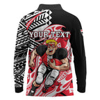 Personalized St Kilda Saints Long Sleeve Polo Shirt Polynesian Tribal Saint Mascot With Hibiscus Floral Art