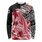 Personalized St Kilda Saints Long Sleeve Shirt Polynesian Tribal Saint Mascot With Hibiscus Floral Art