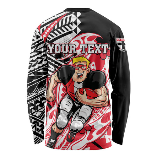 Personalized St Kilda Saints Long Sleeve Shirt Polynesian Tribal Saint Mascot With Hibiscus Floral Art
