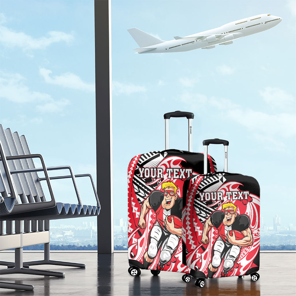 Personalized St Kilda Saints Luggage Cover Polynesian Tribal Saint Mascot With Hibiscus Floral Art