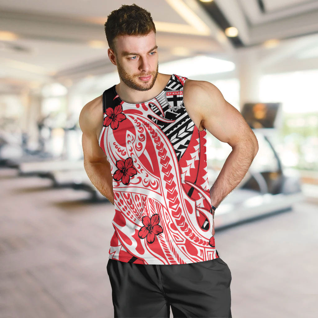 Personalized St Kilda Saints Men Tank Top Polynesian Tribal Saint Mascot With Hibiscus Floral Art