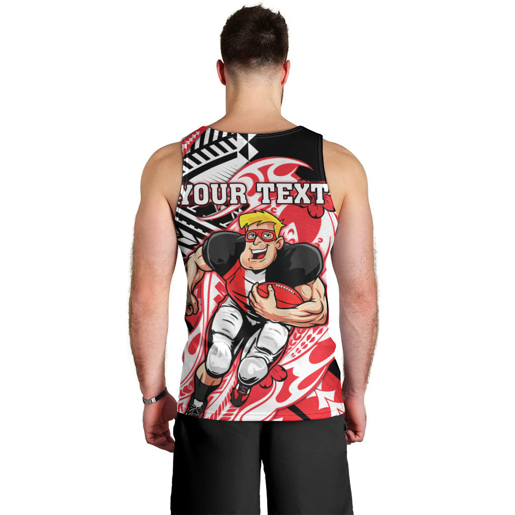 Personalized St Kilda Saints Men Tank Top Polynesian Tribal Saint Mascot With Hibiscus Floral Art