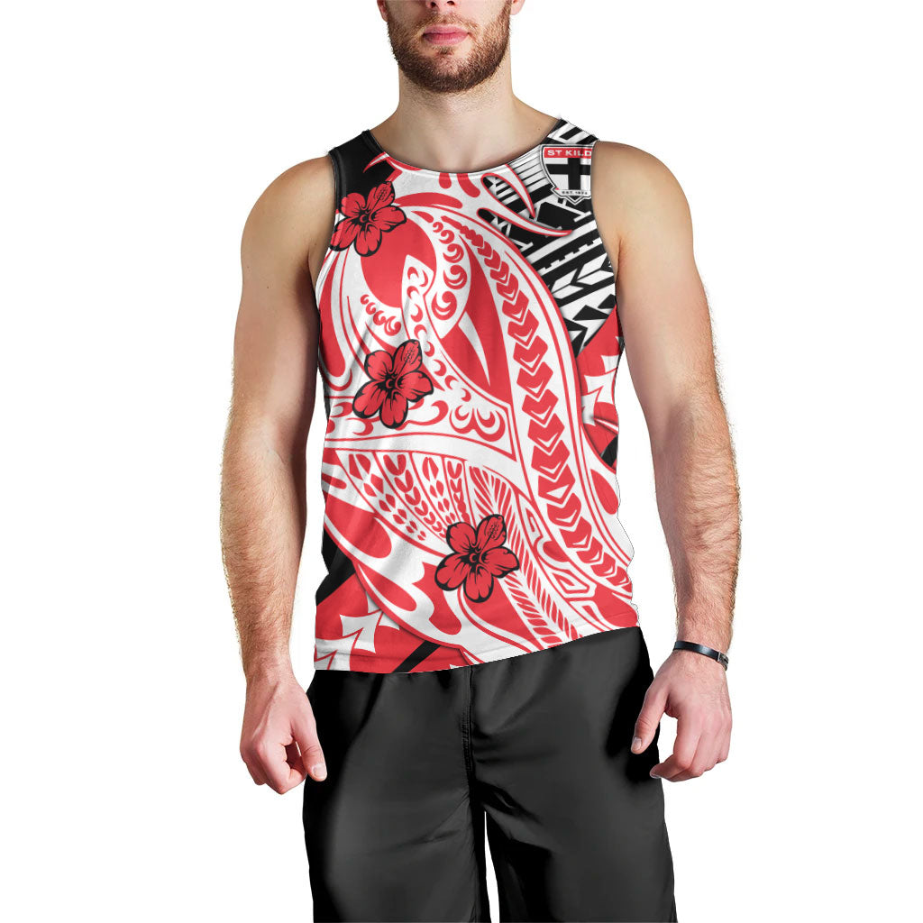 Personalized St Kilda Saints Men Tank Top Polynesian Tribal Saint Mascot With Hibiscus Floral Art
