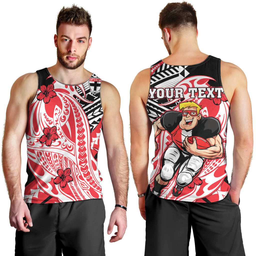 Personalized St Kilda Saints Men Tank Top Polynesian Tribal Saint Mascot With Hibiscus Floral Art