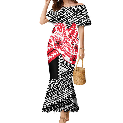 Personalized St Kilda Saints Mermaid Dress Polynesian Tribal Saint Mascot With Hibiscus Floral Art