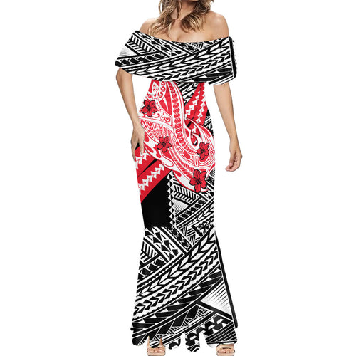 Personalized St Kilda Saints Mermaid Dress Polynesian Tribal Saint Mascot With Hibiscus Floral Art